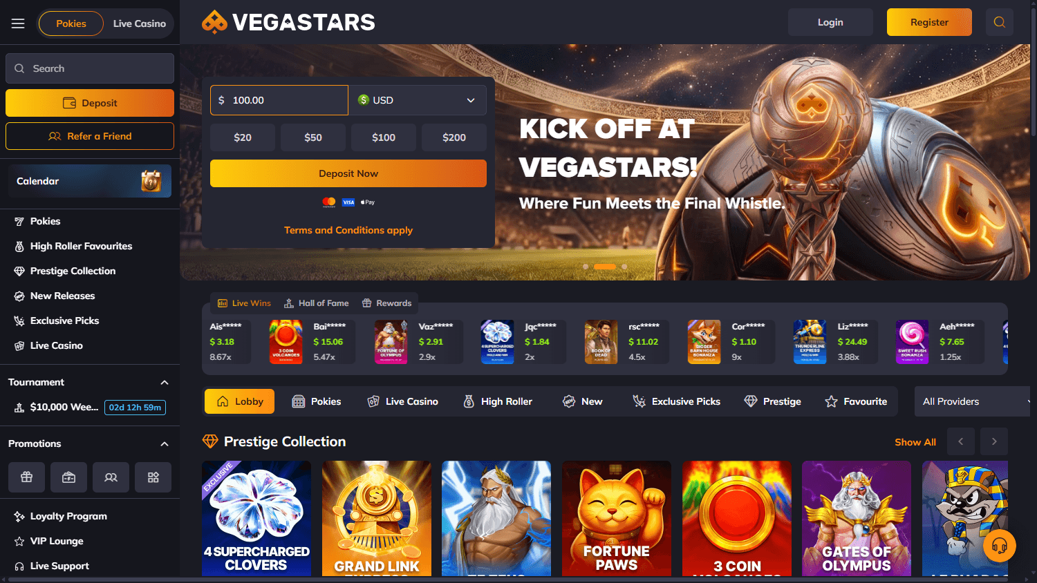 VegaStars Casino live dealer section